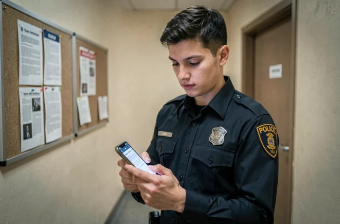 Cadet de police consultant son smartphone pour récupérer l'accès à son compte e-campus Police