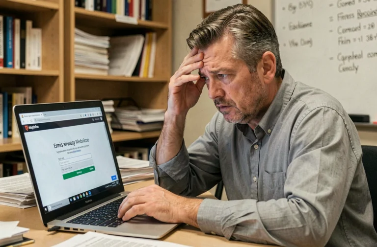 Enseignant frustré face à un message d'erreur sur son compte webmail académique bloqué