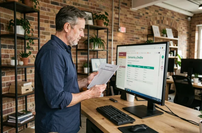 Homme consultant un guide pratique pour choisir une adresse BIMVUP dans un espace de coworking