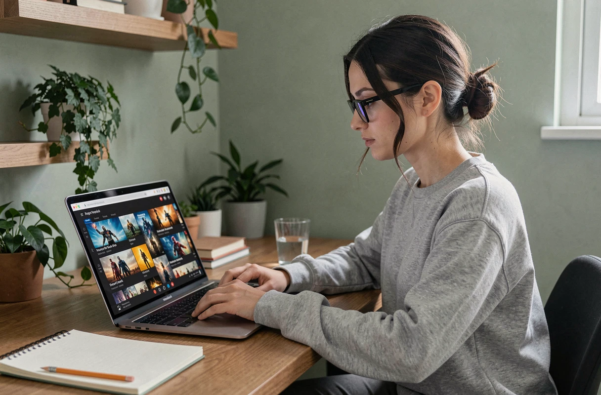 Donna che consulta l'ordine cronologico dei film di Spider-Man di Tom Holland su un computer portatile